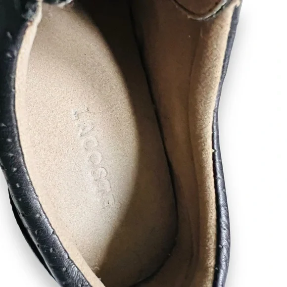 LACOSTE Mystere Punched Striped Velcro Leather Sneaker Black Blue Sz 5.5 US/ 36 - Picture 12 of 13